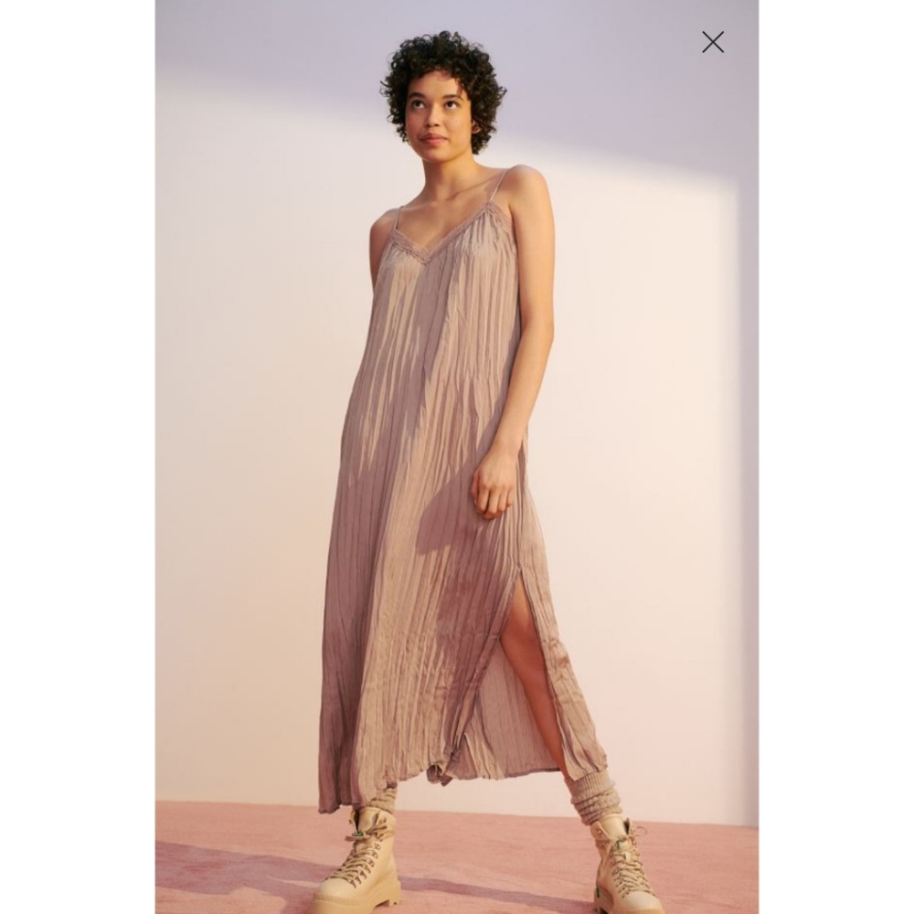 H&M Taupe Lace-trimmed Slip Dress